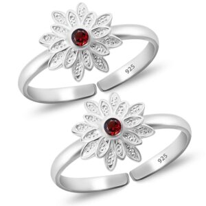Floral pure silver adjustable toe ring for women