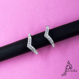 V shape silver toe ring with white CZ for women