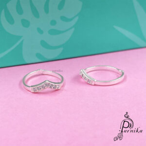 V shape silver toe ring with white CZ for women