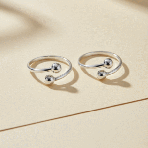 Top open ball silver toe ring for women