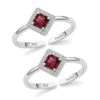 Square shape toe ring with red stone at center for women in pure silver