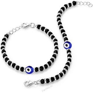 Baby nazariya bracelet with evil eye & black beads in silver