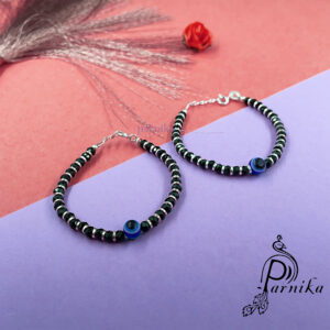 Baby nazariya bracelet with evil eye & black beads in silver