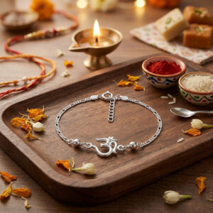 CZ Om Silver Rakhi Bracelet