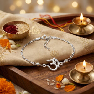 CZ Om Silver Rakhi Bracelet