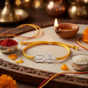 trishul silver rakhi for brother in thread