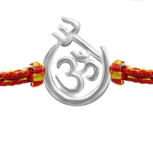 Om and trishul silver rakhi for brother in thread