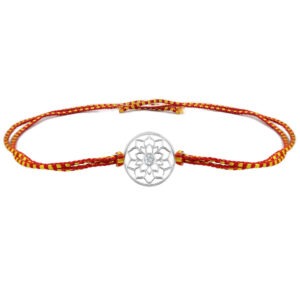 floral round silver rakhi for brother in thread