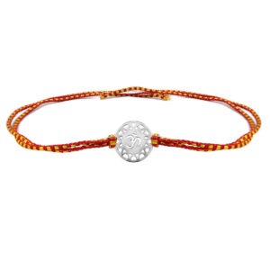 Om round silver rakhi for brother in thread
