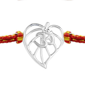 Om on leaf silver rakhi for brother in thread