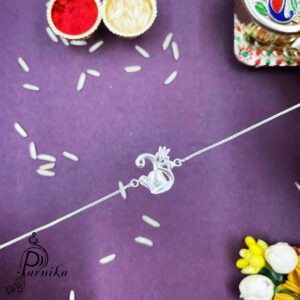 Om shivling trishul rakhi bracelet in pure silver