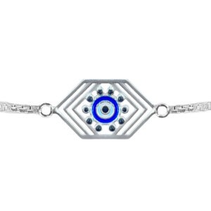 Pure silver hexagon shape evil eye rakhi bracelet for brother for rakshabandhan
