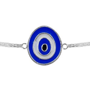 Pure silver oval evil eye rakhi bracelet for brother