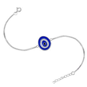 Pure silver oval evil eye rakhi bracelet for brother