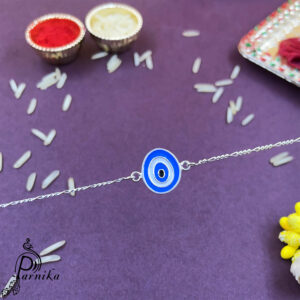 Pure silver oval evil eye rakhi bracelet for brother