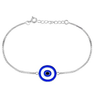 Man wearing a 925 Sterling Silver Evil Eye Charm Rakhi Bracelet on wrist.