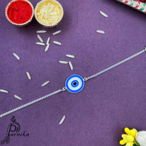 Pure silver evil eye round shape rakhi bracelet for brother for rakshabandhan