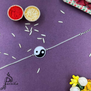 Pure silver yin yang black & white symbol rakhi for brother for rakshabandhan