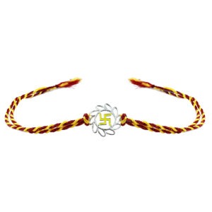 Pure silver swastik round rakhi thread rakhi for brother for raksha bandhan