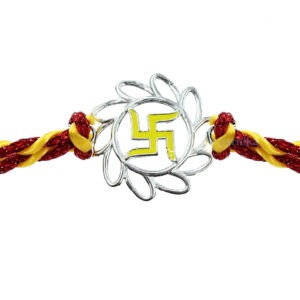 Pure silver swastik round rakhi thread rakhi for brother for raksha bandhan