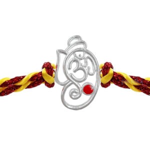 Pure silver ganeshji and om symbol rakhi thread rakhi for brother for raksha bandhan