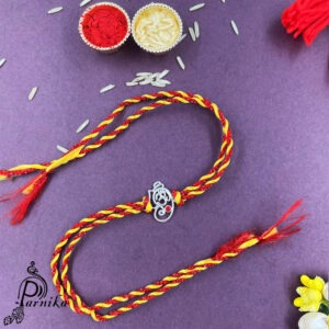 Pure silver ganeshji and om symbol rakhi thread rakhi for brother for raksha bandhan