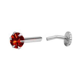 Round shape red solitaire stud in pure silver