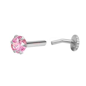 Round shape pink solitaire stud in pure silver