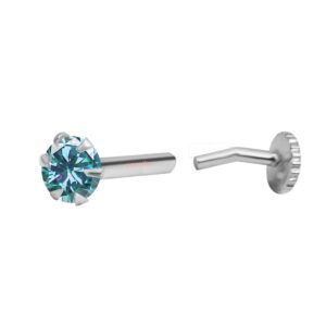 Round shape blue solitaire stud in pure silver