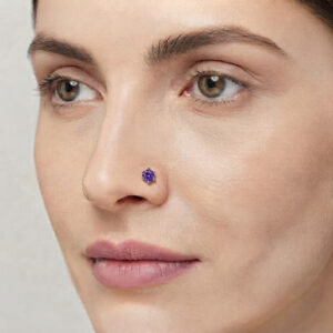 Round shape purple solitaire stud in pure silver