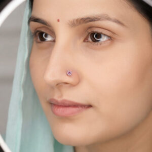 Round shape pink solitaire stud in pure silver
