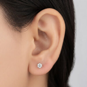 Pure silver studs with white color stone