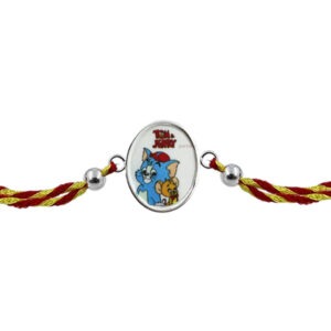 cartoon silver rakhi - tom & jerry - 92.5 pure certified silver rakhi
