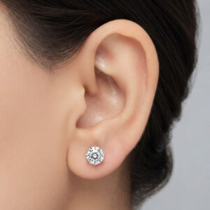 Pure silver studs with white color stone