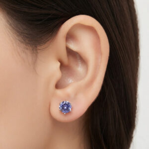Pure silver studs with white color stone