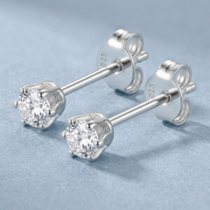 Pure silver studs with white color stone