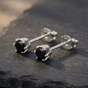 Pure silver studs with Black color stone