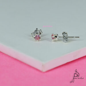 Pure silver studs with Pink color stone