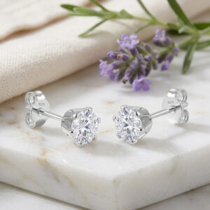 Pure silver studs with white color stone