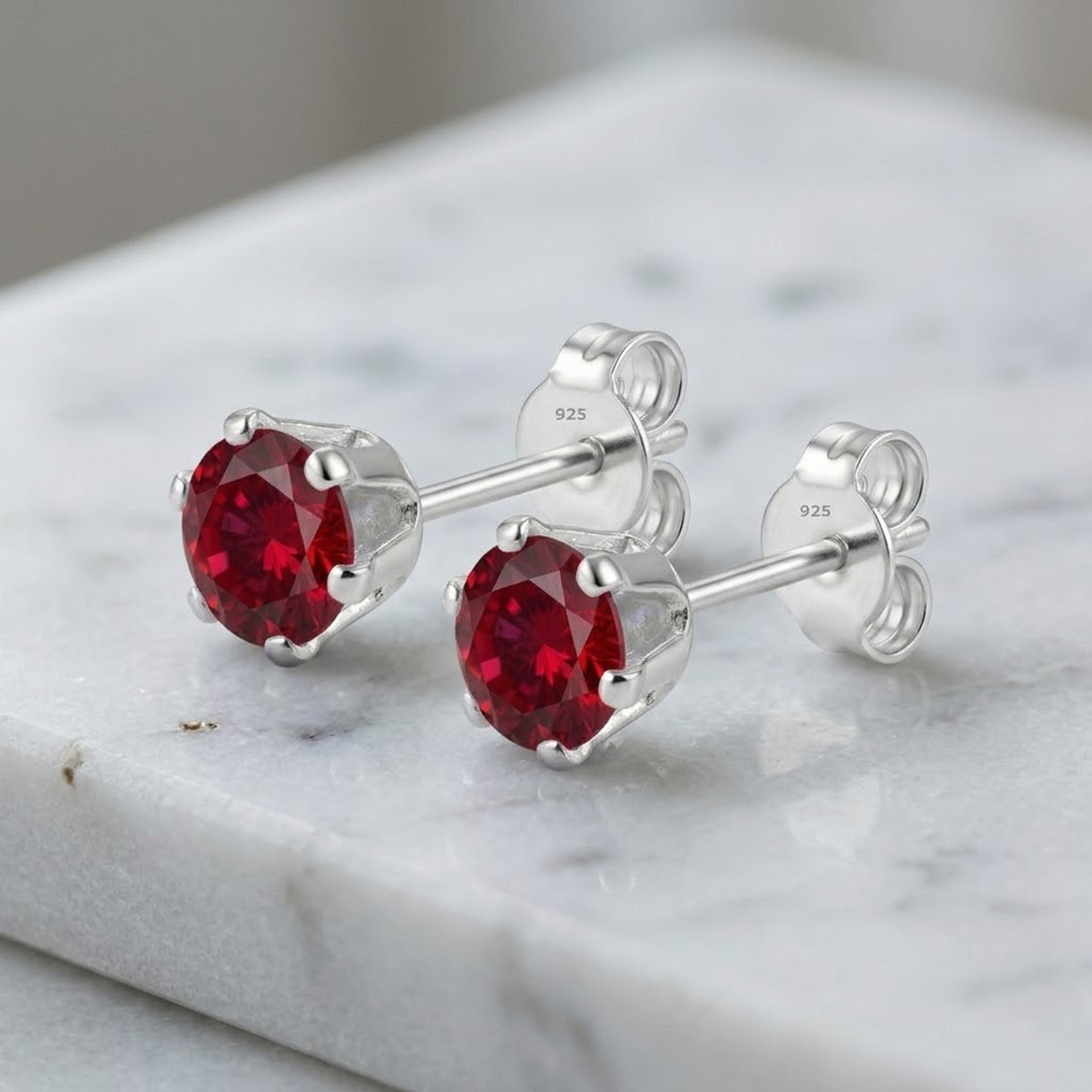 MJER0241-2 Pure silver studs with red color stone