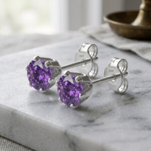 Pure silver studs with purple color stone