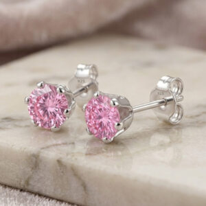 Pure silver studs with pink color stone