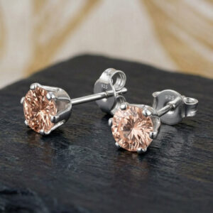Pure silver studs with light rose gold color stone