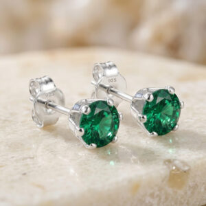 Pure silver studs with green color stone