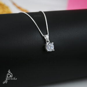 Round shape white solitaire pendent in pure silver