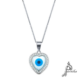 Evil eye Zircons studded heart shape pendent in 92.5 certified pure silver from parnika