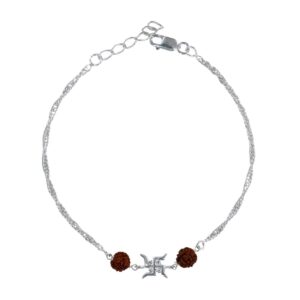 Pure silver Rakhi Bracelet with swastik & 2 rudrakash in 92.5 silver for brother for rakshabandhan