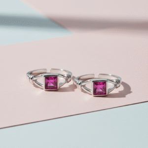 Square shape white stone silver toe ring