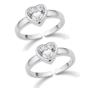 heart design white stone silver toe ring for women