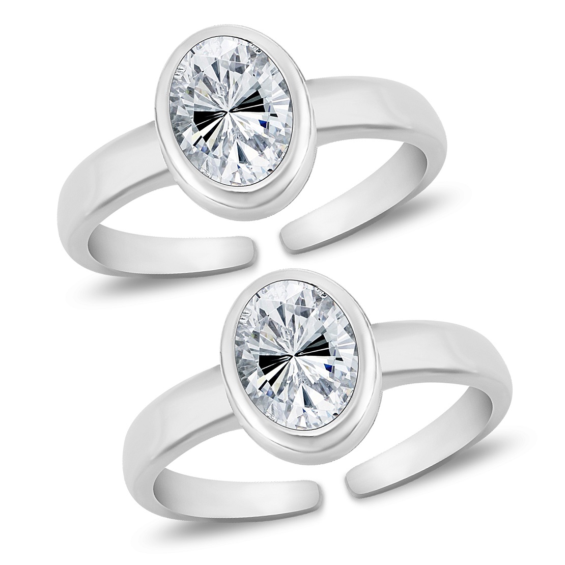 MJTR0280 1 Oval shape design white stone silver toe ring for women